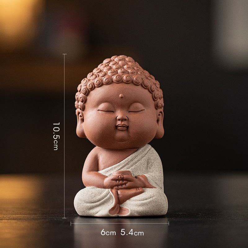 zensoullab Zen Purple Clay Small Buddha Figurine Cute Buddha Statue Chinese Style Home Tea Room Curio Shelf Tea Table Decoration