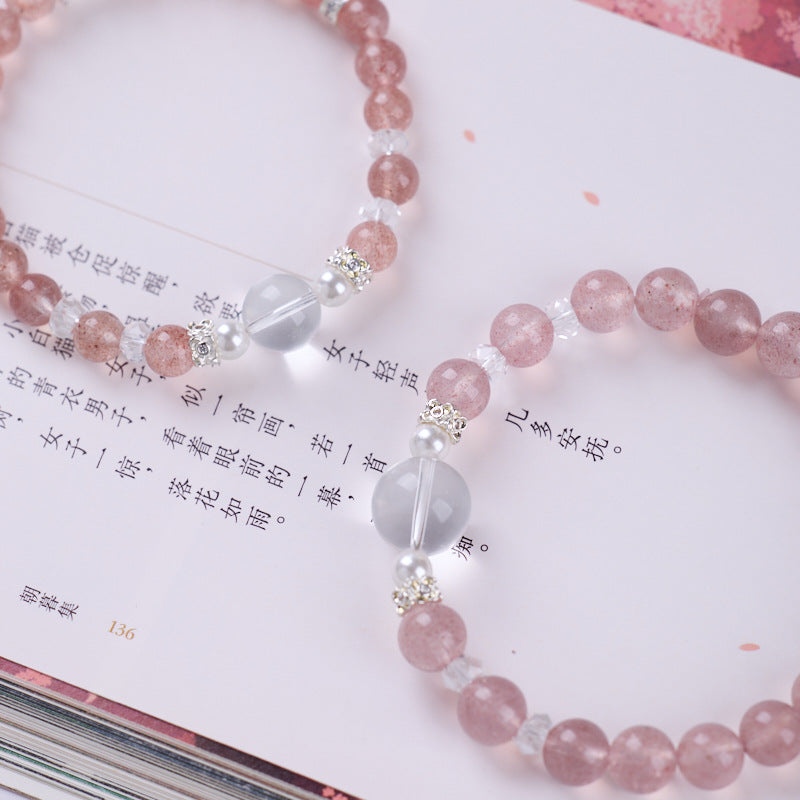 zensoullab8MM Strawberry Crystal Bracelet Peach Blossom Fashion Women's Bracelet Pearl Small Waist Crystal Bracelet