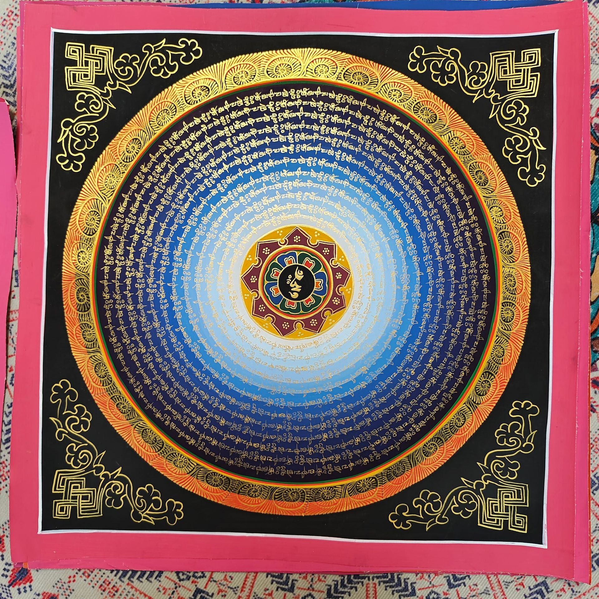 zensoullab Nepal Hand-painted Thangka Six-Word Mantra Mandala Mandala Sutra Decorative Painting Living Room Entrance Hanging Painting