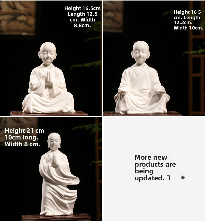 zensoullab Zen Style Dehua White Porcelain Little Monk Figurine Ceramic Little Novice Little Buddha Figure New Chinese Style Living Room Entrance Decoration