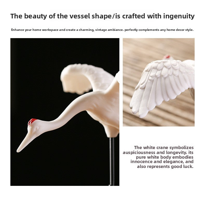 zensoullab Ceramic Crane Animal Red-crowned Crane Ornament New Chinese Style Potted Plant Fake Mountain Water Landscape Micro Landscape Desktop Decoration
