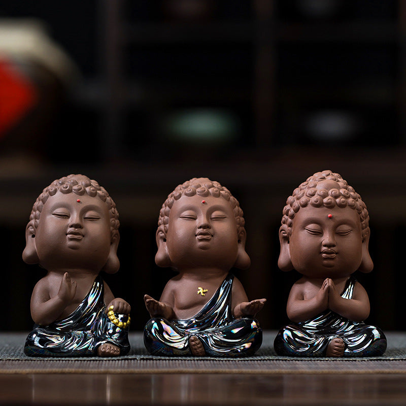 zensoullab Premium Ceramic Small Buddha Statue Home Decor Purple Clay Tathagata Tea Pet Tea Room Living Room Entrance Car Mounting Ornament