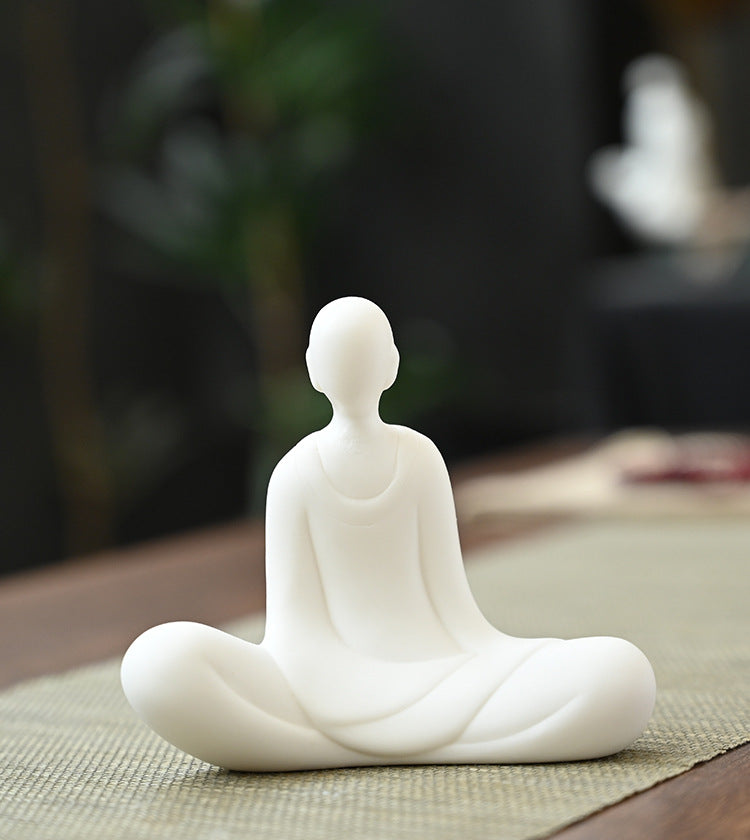 zensoullab Zen Ceramic Figure Formless Buddha Tea Ceremony Decoration Accessories Chinese Style Little Monk Home Living Room Entrance Creative Ornament