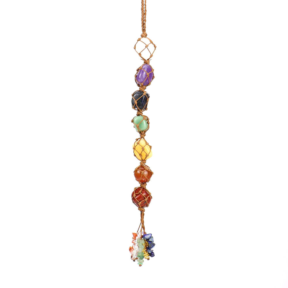 zensoullab Colorful Stone Crystal Raw Stone Hand-woven Car Hanging Natural Stone Net Bag Hanging Decoration Curtain