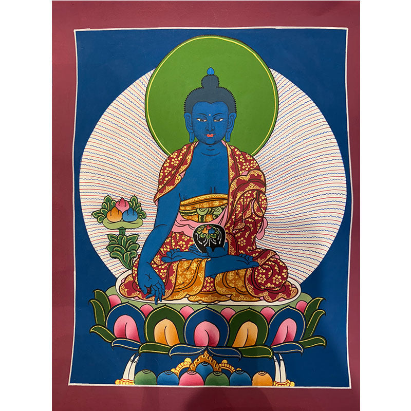 zensoullab Nepal Hand-painted Yellow God of Wealth Green Tara Manjushri Four-armed Guanyin Medicine Buddha Buddha Statue Thangka Table Decoration Hanging Painting