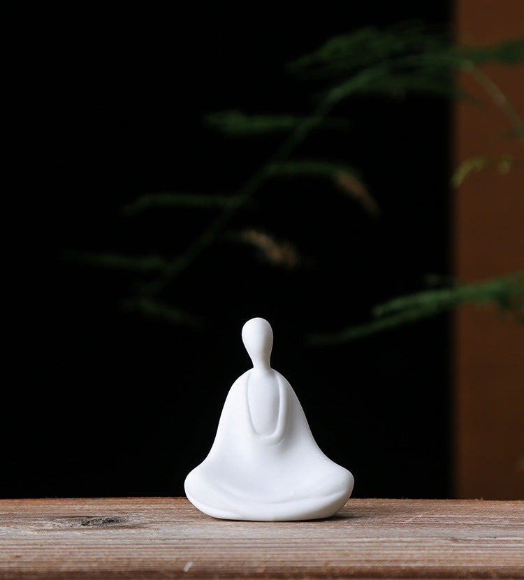 zensoullab Zen Ceramic Formless Buddha Garden Potted Plant Landscaping Decoration White Porcelain Little Monk Mini Chinese Style Living Room Home Ornament