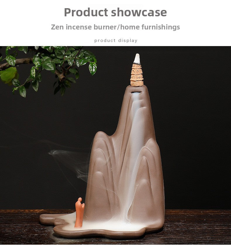 zensoullab Purple Clay Backflow Incense Burner Creative Mountain Water Flowing Heart to Buddha Smoke Backflow Sandalwood Burner Home Decor