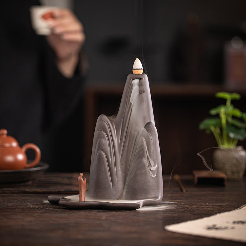zensoullab Zen Style Chinese Backflow Incense Burner Mountain Water Landscape Desktop Ornament Creative Home Living Room Indoor Aromatherapy Burner