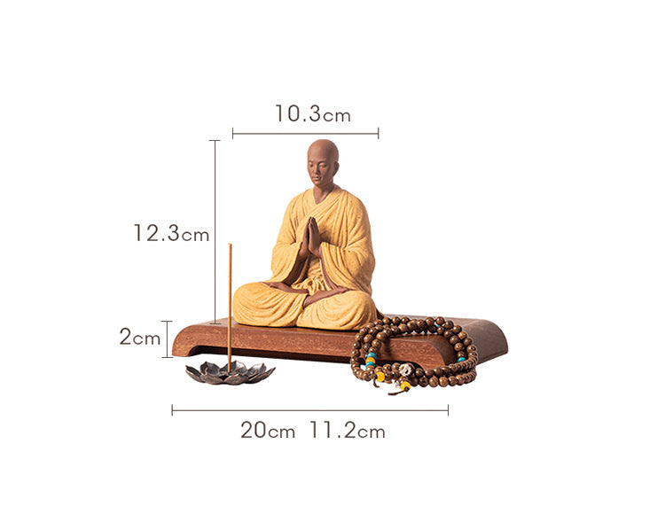 zensoullab Dust-Free Zen Little Monk Purple Clay Figurine Ceramic Figure Ancient Style Tea Room Display Stand Desktop Decoration