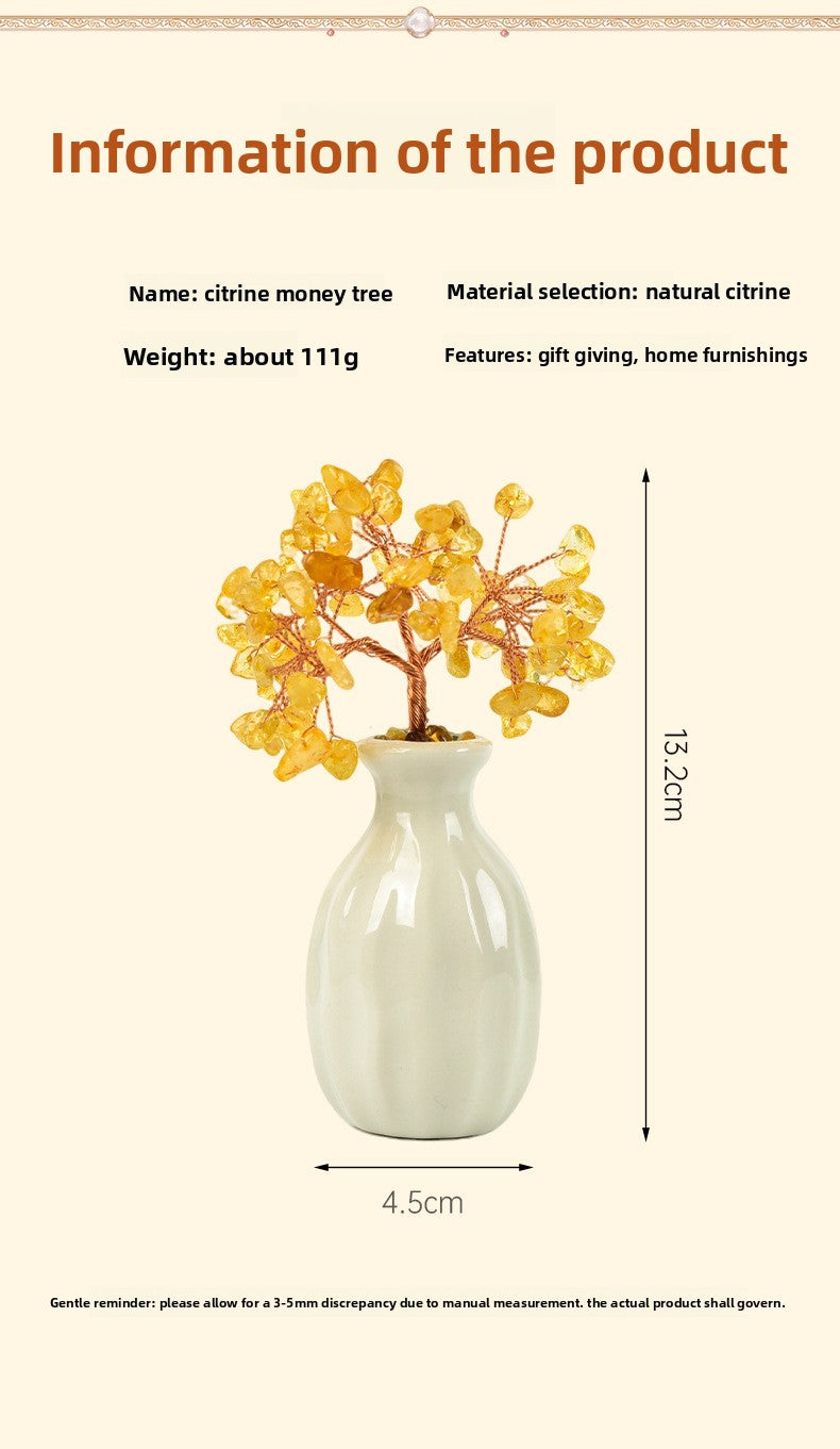 zensoullab Natural Mineral Raw Stone Yellow Crystal Money Tree Ornament Office Desktop Money Tree Shop Opening Gift Wealth Attraction
