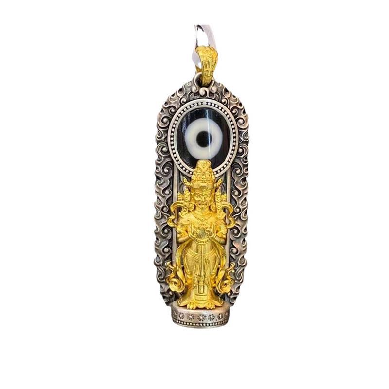 zensoullab Thai Silver Vintage Enamel Dzi Bead Zakira Pendant Retro Personality Ethnic Style Guardian God Clothing Chain Pendant