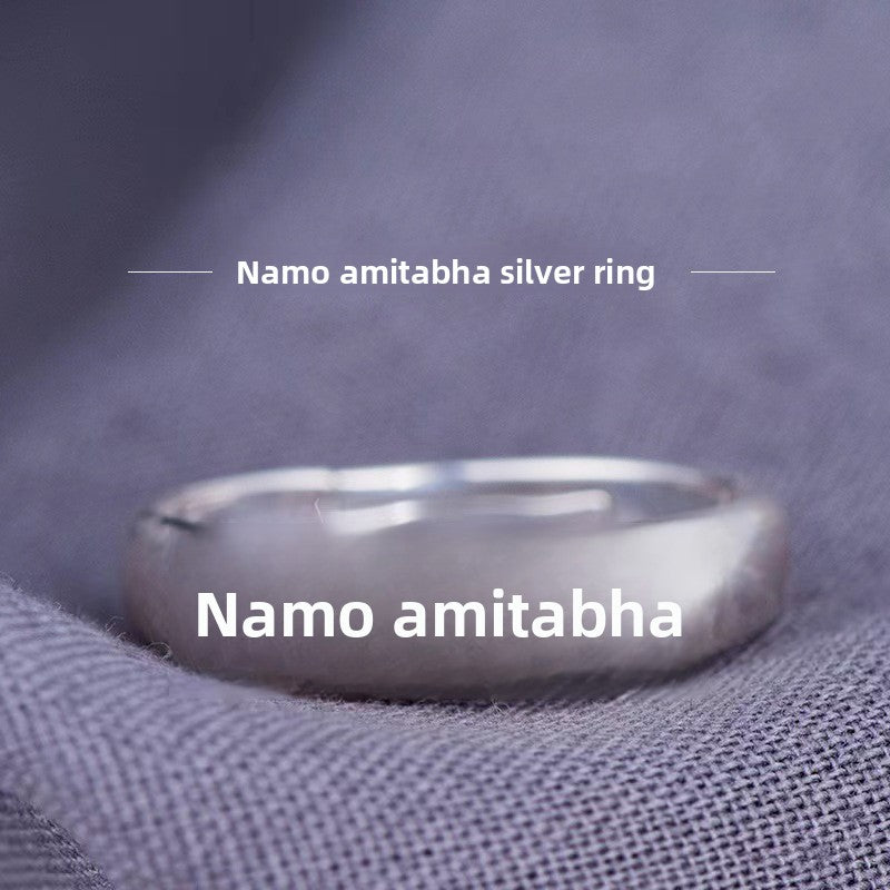 zensoullab Thai Silver Namo Amitabha Ring for Men and Women Adjustable Vintage Simple Couple Rings Jewelry