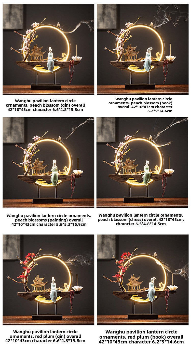 Zensoullab New Chinese Style LED Lamp Ring Creative Backflow Incense Burner Zen Ornament Home Living Room Hallway Decoration Incense Burner Furnishings