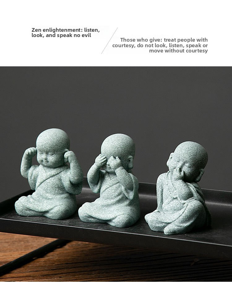 zensoullab New Chinese Zen Style Little Monk Tea Pet Small Buddha Statue Ornament Little Novice Fish Tank Landscaping Potted Plant Decoration Display