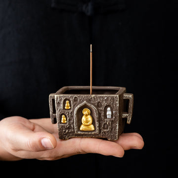 zensoullab Dunhuang Zen Buddhist Nine-Hole Incense Holder Ceramic Purple Clay Chinese Style Home Incense Tray Stand Agarwood Incense Burner Incense Burner