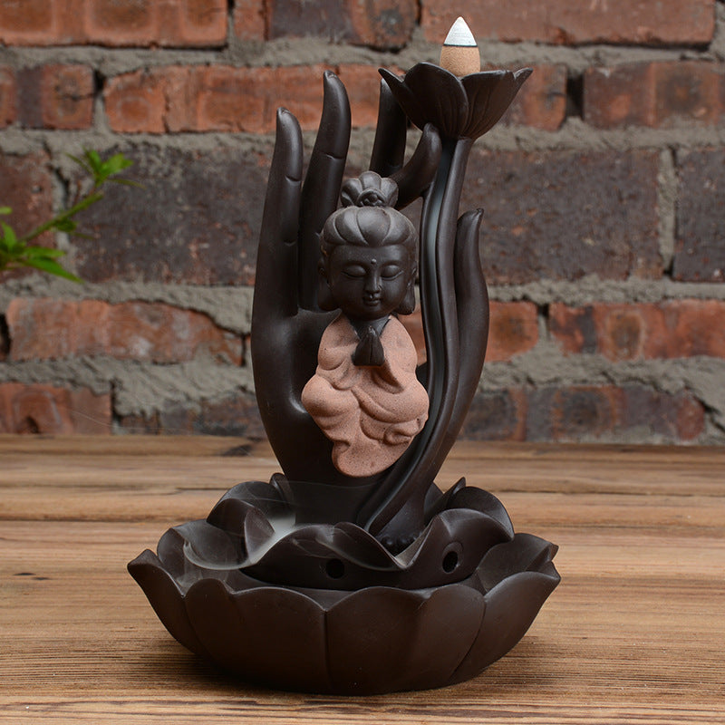 zensoullab Creative Ceramic Buddha Statue Worship Buddha Statue Ornament Western Three Saints Sandalwood Incense Burner Incense Flowing Incense Home Living Room Ornament