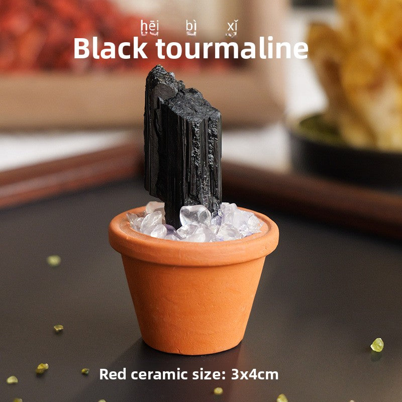 zensoullab Natural Crystal Raw Stone Mineral Pot Ornament Crystal Gemstone DIY Simulation Potted Plant Home Desktop Car Ornament
