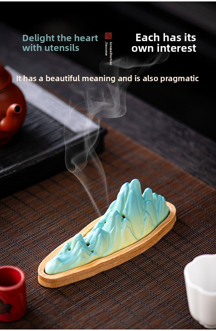 zensoullab Thousand Miles of Rivers and Mountains Ceramic Creative Incense Burner Small Incense Holder Home Indoor Zen Tea Room Aromatherapy Burner Ornament
