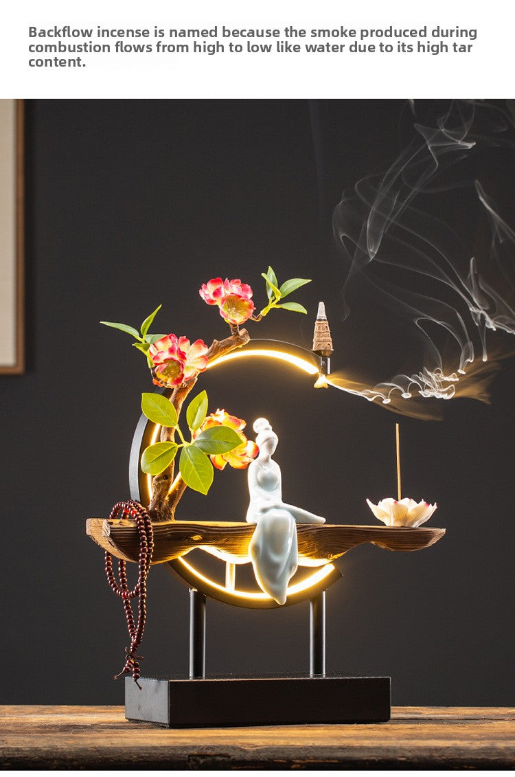 zensoullab New Chinese Style Backflow Incense Ornament Creative Lamp Ring Home Aromatherapy Burner Office Living Room Entrance Desktop Decoration