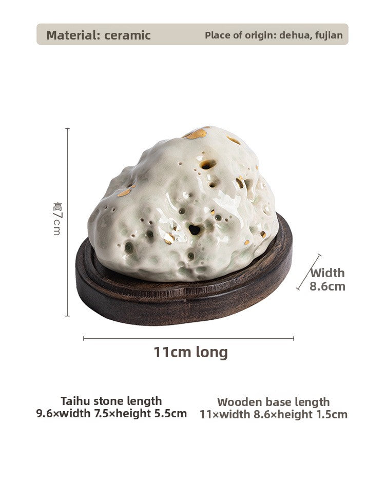zensoullab Creative Ceramic Taihu Stone Small Incense Burner Home Indoor Aromatherapy Burner Zen Study Tea Room Incense Ornament Decoration