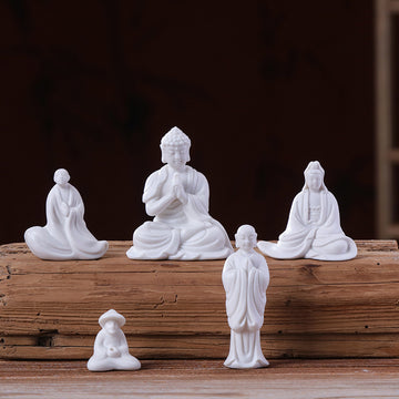 zensoullab Premium Handmade Ceramic Figure Bonsai Fish Tank Decoration White Porcelain Tathagata Little Monk Chinese Style Mini Small Ornament