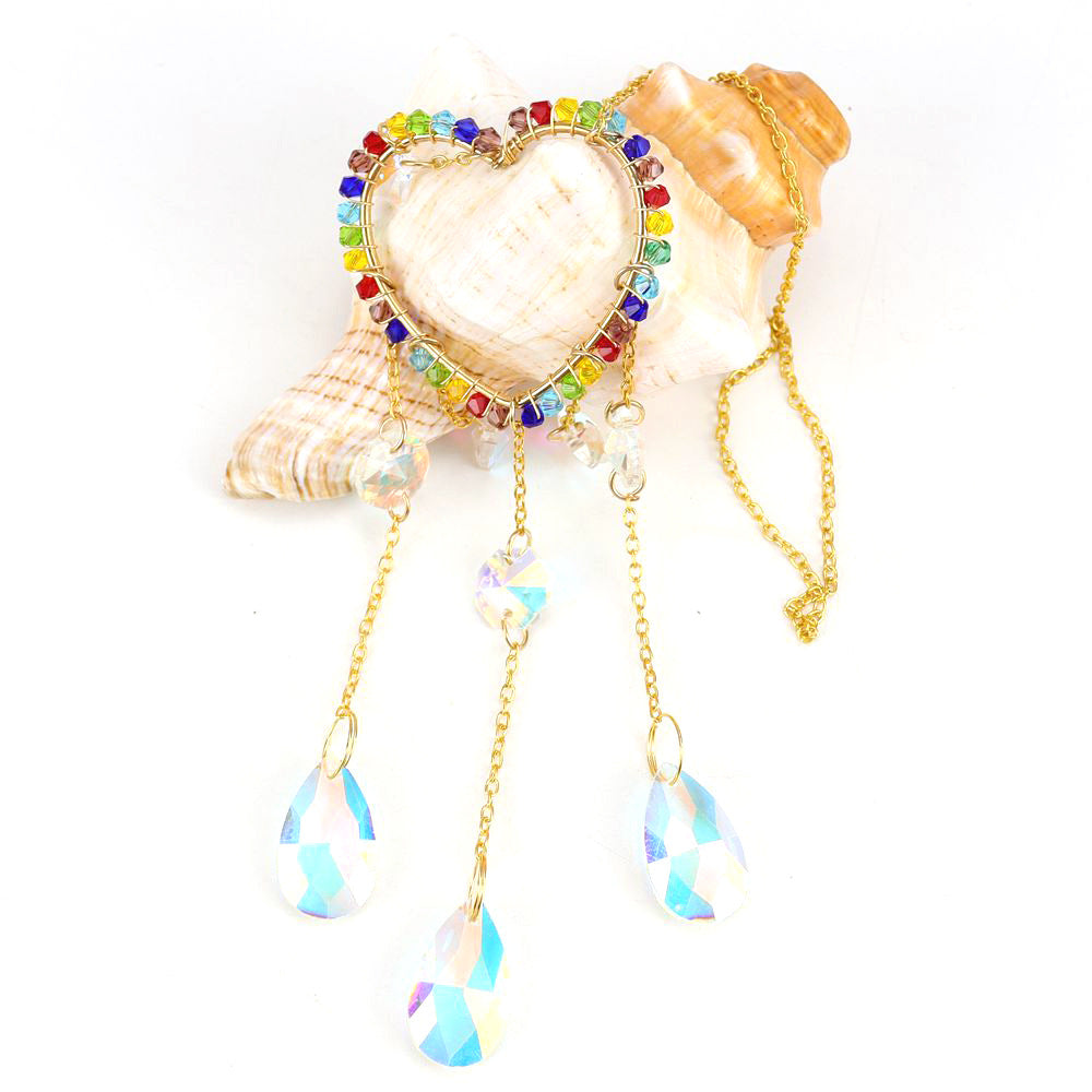 zensoullab Handmade Silk Wrapped Heart-Shaped Crystal Sun Catcher Curtain Hanging Decoration Garden Ornament