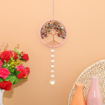 zensoullab Crystal Sun Catcher Car Hanging Woven Fortune Tree Life Tree Car Ornament Car Hanging Crystal Wind Chime Decoration