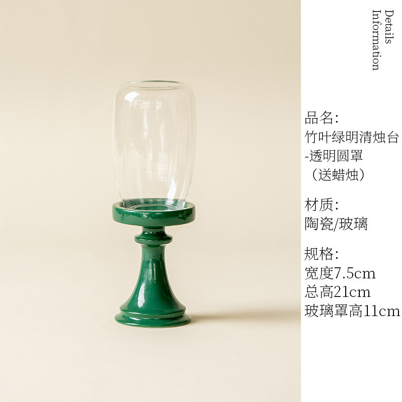 zensoullab Bamboo Leaf Green Ming Qing Candle Holder Glass New Chinese Style Aromatherapy Candle Tea Room Atmosphere Small Candle Holder Tea Ceremony Ornament