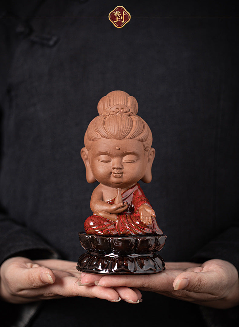 zensoullab Zen Chinese Style Saha Three Saints Desktop Ornament Creative Home Ceramic Buddhist Living Room Entrance Display Shelf Decoration