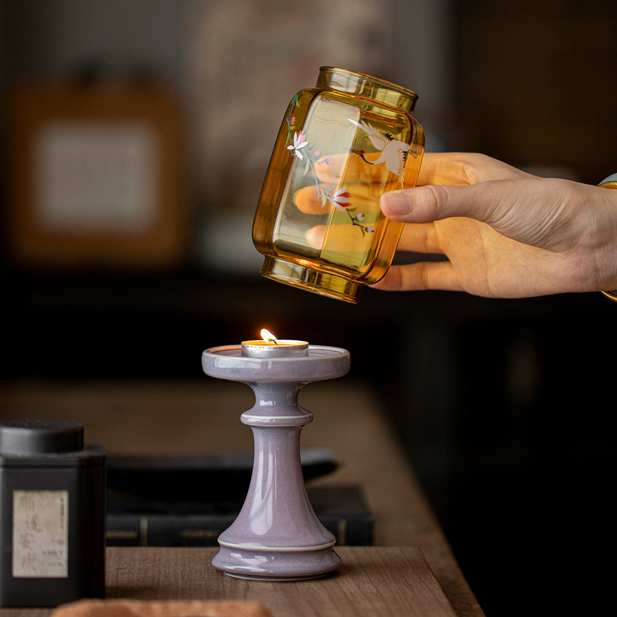 zensoullab Chinese Style Aromatherapy Candle Glass Candle Holder Lamp Zen Tea Room Atmosphere Lamp Home Floor Candle Lamp Decorative Ornament