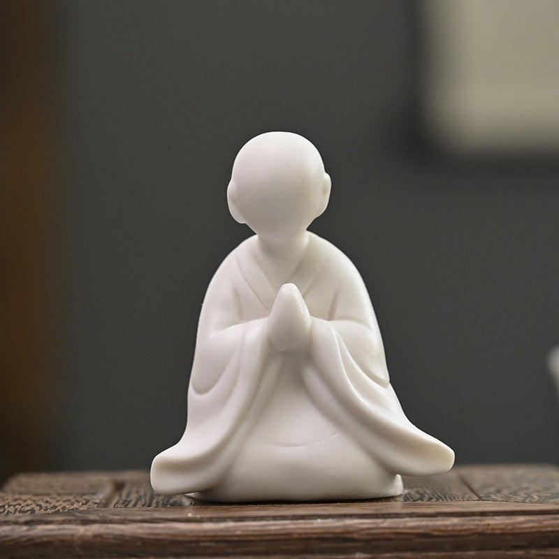 zensoullab Zen Ceramic Figure Formless Buddha Chinese Style Entrance Decoration Little Monk Fish Tank Bonsai Gardening Home Living Room Decor