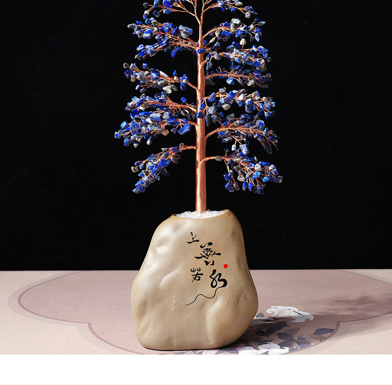 zensoullab Natural Yellow Crystal Crushed Stone Money Tree Hand-woven Copper Wire Home Office Opening Housewarming Wealth Tree Gift Ornament