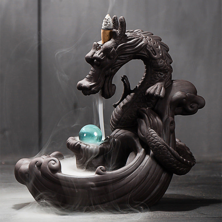 zensoullab Large Purple Clay Dragon Backflow Incense Burner Tea Ceremony Ornament Creative Incense Burner Dragon Home Decor Incense Original