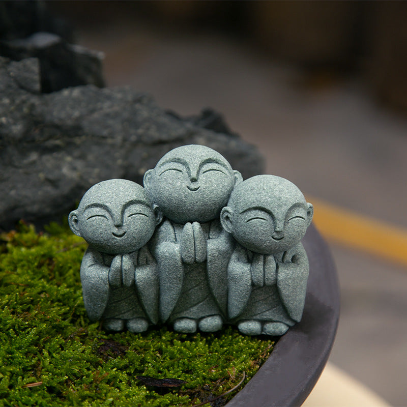 zensoullab Green Sand Stone Japanese Style Little Monk Home Aromatherapy Decoration Kyoto Kanzan Shape Fish Tank Aquarium Bonsai Matching Ornament