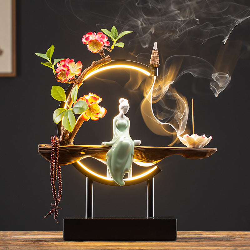 zensoullab New Chinese Style Backflow Incense Ornament Creative Lamp Ring Home Aromatherapy Burner Office Living Room Entrance Desktop Decoration