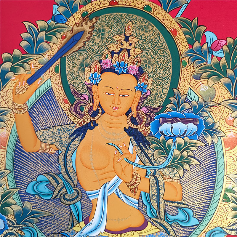 zensoullab Nepal Hand-painted Manjushri Thangka Yellow God of Wealth Samantabhadra Four-armed Guanyin White Tara Green Tara Entrance Wall Hanging Painting