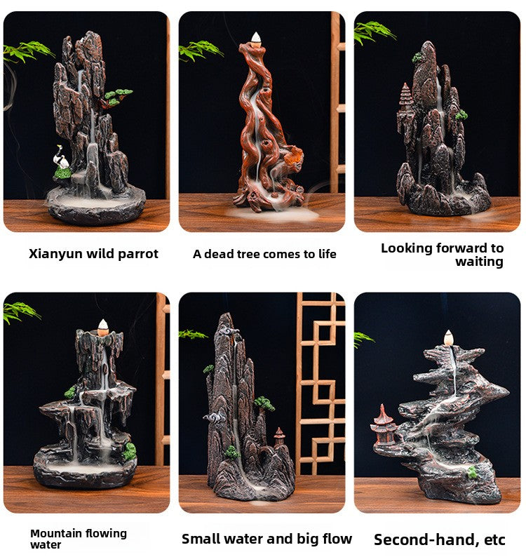 zensoullab Resin Carved Backflow Incense Burner Mountain Water Creative Aromatherapy Burner Ornamental Smoke Incense Burner Agarwood Sandalwood Incense Dehua Ceramic