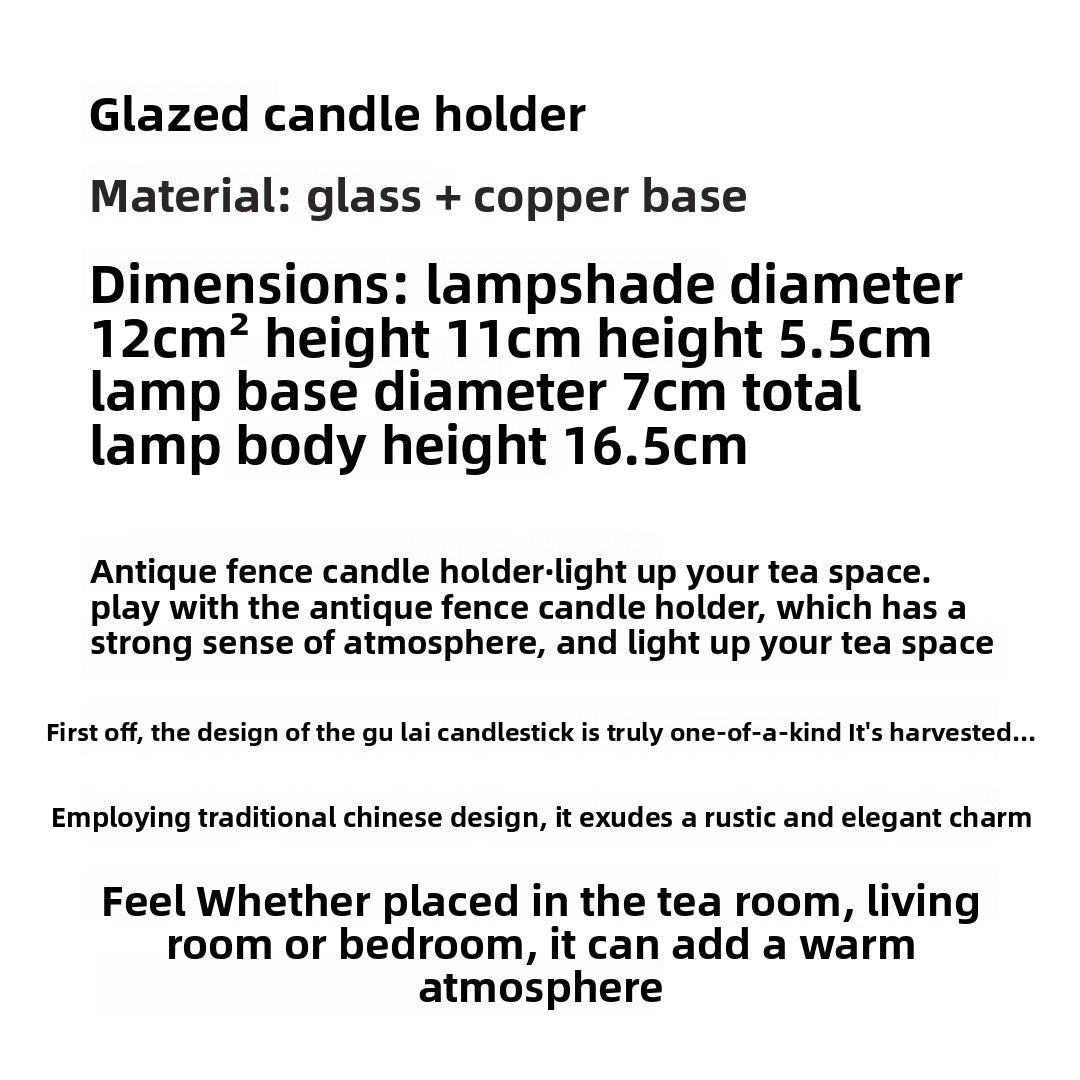 zensoullab Ancient Style Candle Lamp Bronze Base Zen Tea Room Atmosphere Lamp Glass Amber Space Decoration Ornament Candle Holder
