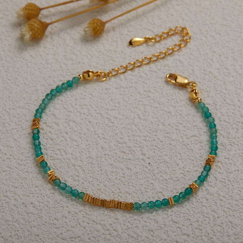 zensoullab S925 Sterling Silver Natural Green Chalcedony Gemstone Necklace for Women Fashionable Personalized Handmade Fragmented Silver