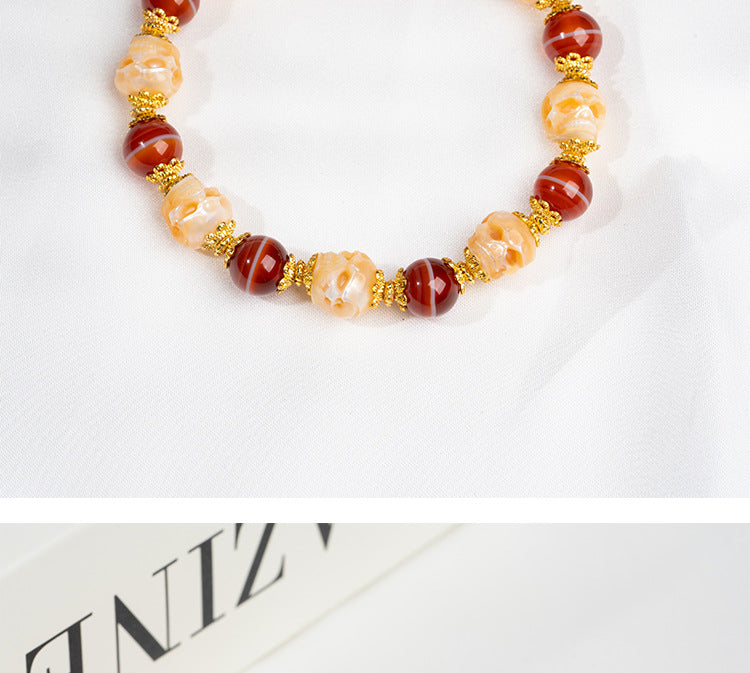 zensoullab Natural Red Meat Pharmacist One-Line Dzi Bead Taiwan Work Agate Bracelet for Men and Women Couples Single Circle Bracelet In Stock