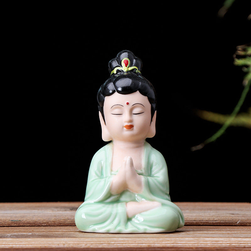 zensoullab Ceramic Buddha Statue Peace Buddha Chinese Style Entrance Shakyamuni Crafts Guanyin Ornament Lying Buddha Car Accessories