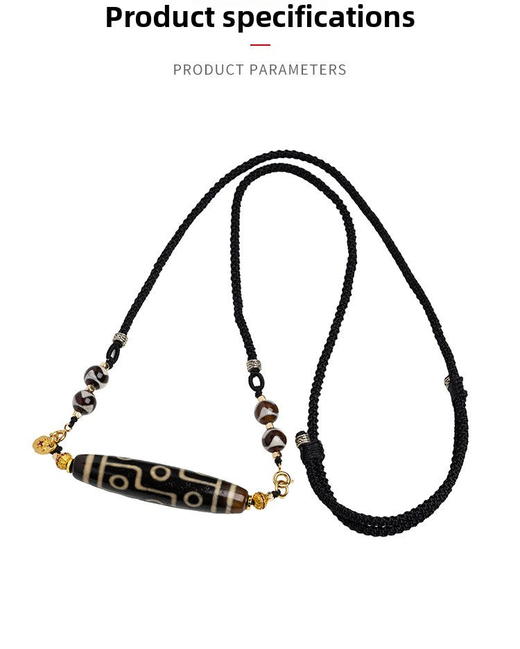 zensoullab Natural Yellow Nine-Eye Dzi Bead Necklace Taiwan Work Agate Pendant Unisex Couple Style Braided Necklace In Stock