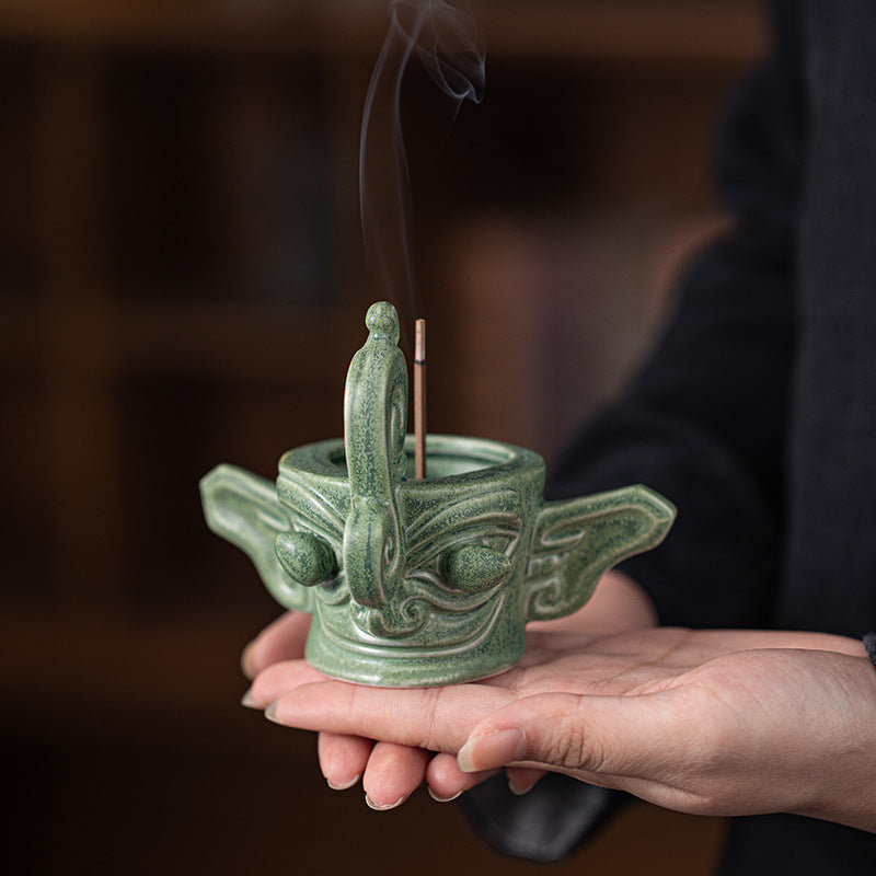 zensoullab Chinese Retro Cultural Creative Sanxingdui Bronze Long Eyes Mask Incense Holder Aromatherapy Burner Home Indoor Ceramic Incense Burner