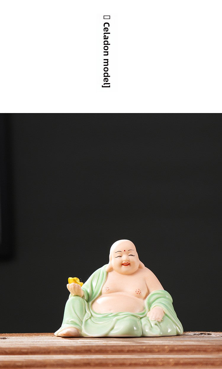 zensoullab Premium Ceramic Big Belly Maitreya Buddha Peace Protection Car Interior Buddha Statue Home Living Room Wealth-Attracting Creative Home Decoration