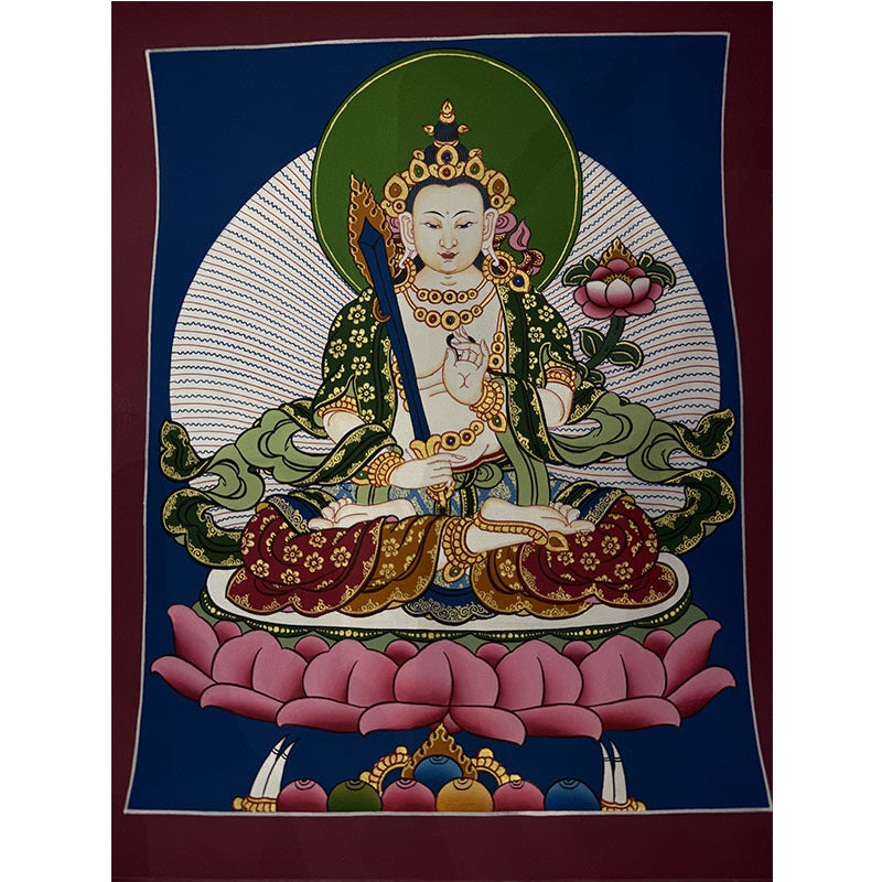 zensoullab Nepal Hand-painted Yellow God of Wealth Green Tara Manjushri Four-armed Guanyin Medicine Buddha Buddha Statue Thangka Table Decoration Hanging Painting