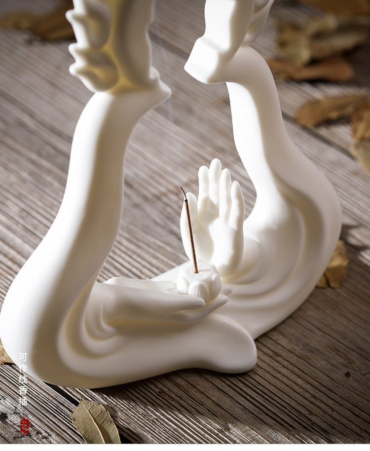 zensoullab Dehua White Porcelain Buddha Zen Chinese Style Ceramic Ornament Creative Modern Office Desk Entrance Feng Shui Incense Burner