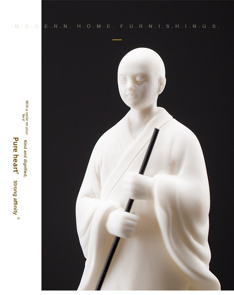 zensoullab Sweeping Monk Ceramic Little Monk Creative Ornament Chinese Style Study Office Zen Desktop Decoration Craft Display