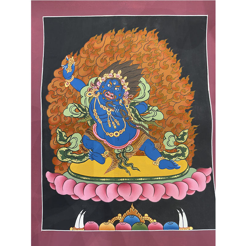 zensoullab Nepal Hand-painted Yellow God of Wealth Green Tara Manjushri Four-armed Guanyin Medicine Buddha Buddha Statue Thangka Table Decoration Hanging Painting