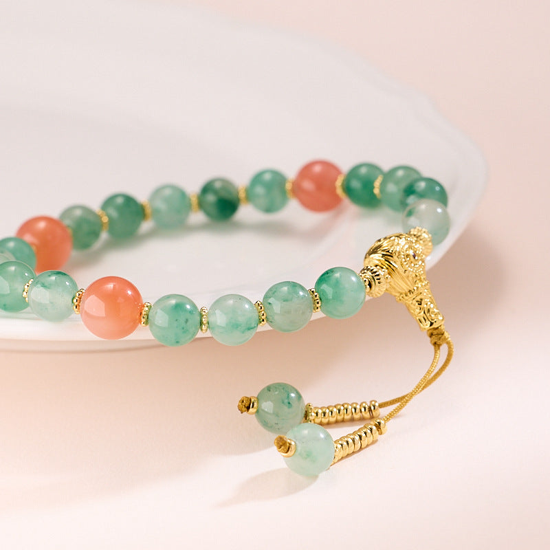 zensoullab Natural 8MM African Jade Bracelet Eighteen Seeds Pressed Flower Handheld Floating Flower Bracelet