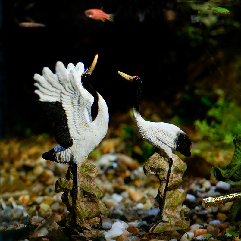 zensoullab Little White Crane Ornament Rockery Fish Tank Bonsai Landscape Decoration Crane Small Ornament Zen Living Room Flying Crane Decoration